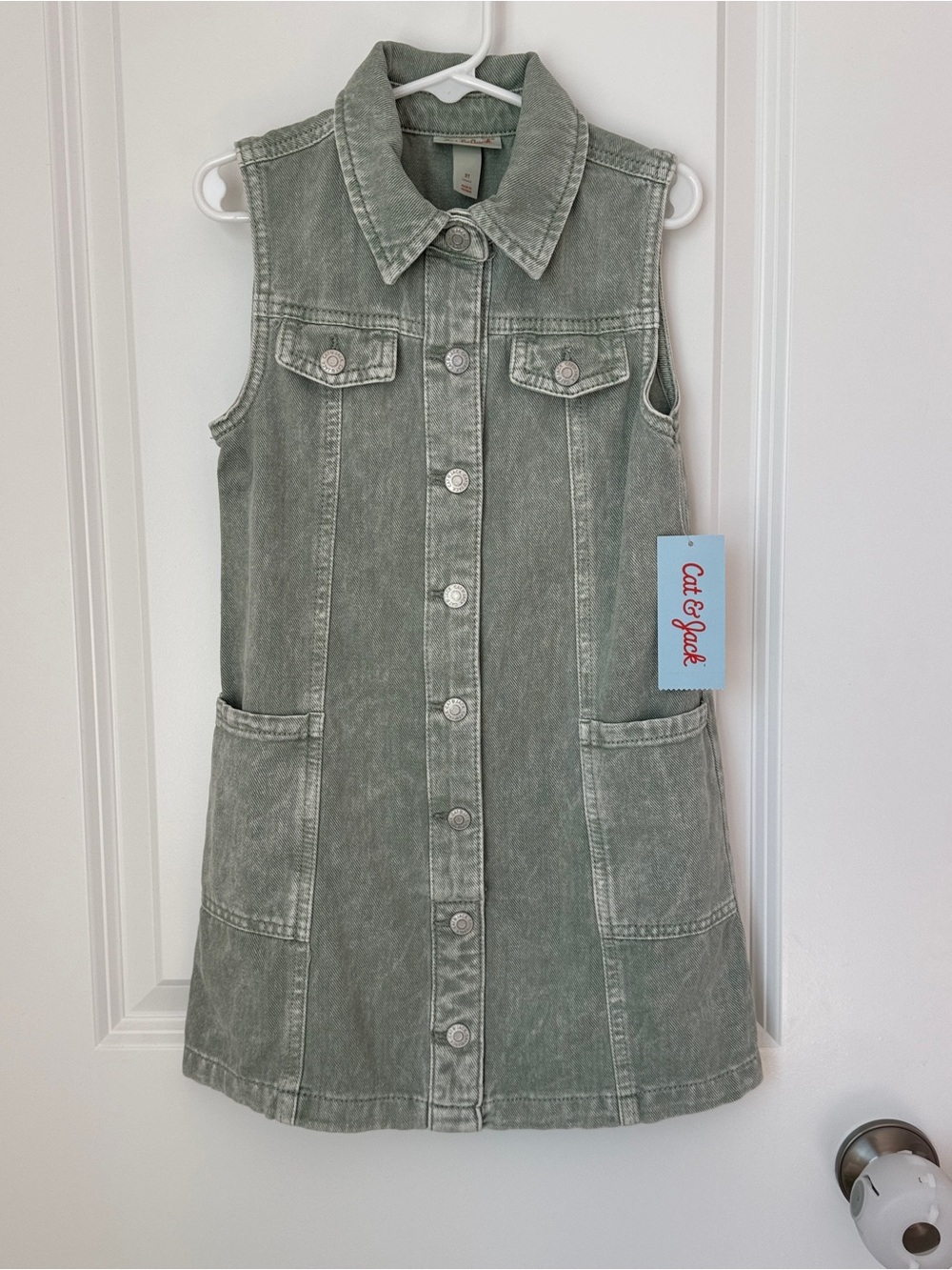 Cat & Jack 5T Sage Green Denim Button-Front Dress NWT